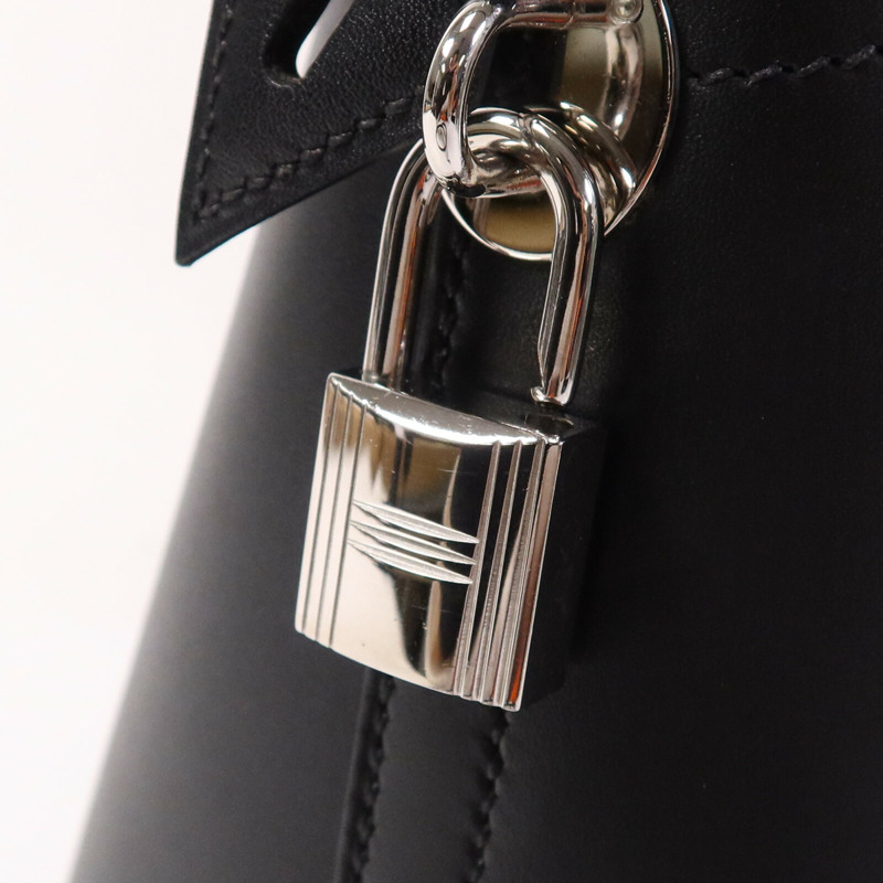 HERMES Box Calf皮革Bolide 37銀扣手挽肩背兩用袋Noir-6