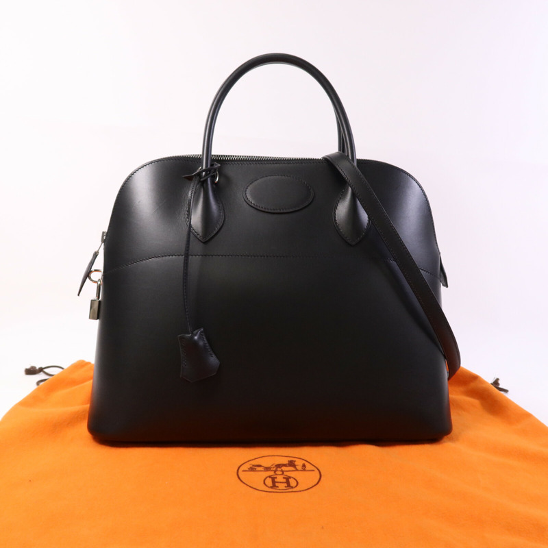 HERMES Box Calf皮革Bolide 37銀扣手挽肩背兩用袋Noir-9