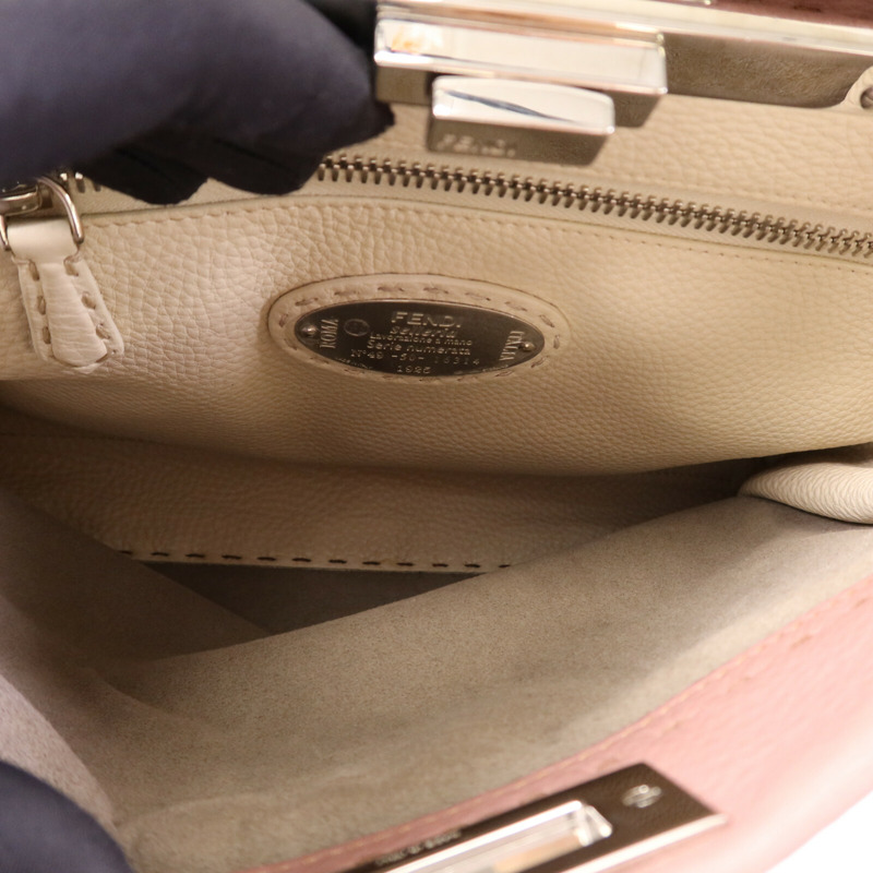 FENDI 牛皮皮革Peekaboo Medium銀扣手挽肩背兩用袋-5