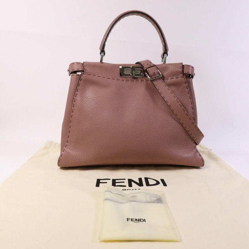 FENDI 牛皮皮革Peekaboo Medium銀扣手挽肩背兩用袋-11
