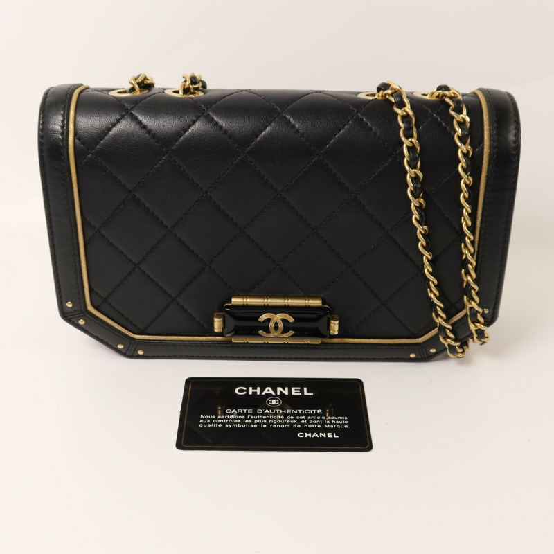 CHANEL 羊皮皮革Shoulder Bag金扣鏈帶肩背袋-9