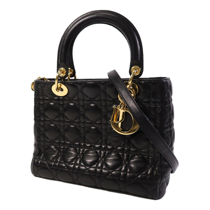 Dior 羊皮皮革Lady Dior Medium金扣手挽肩背兩用袋-2