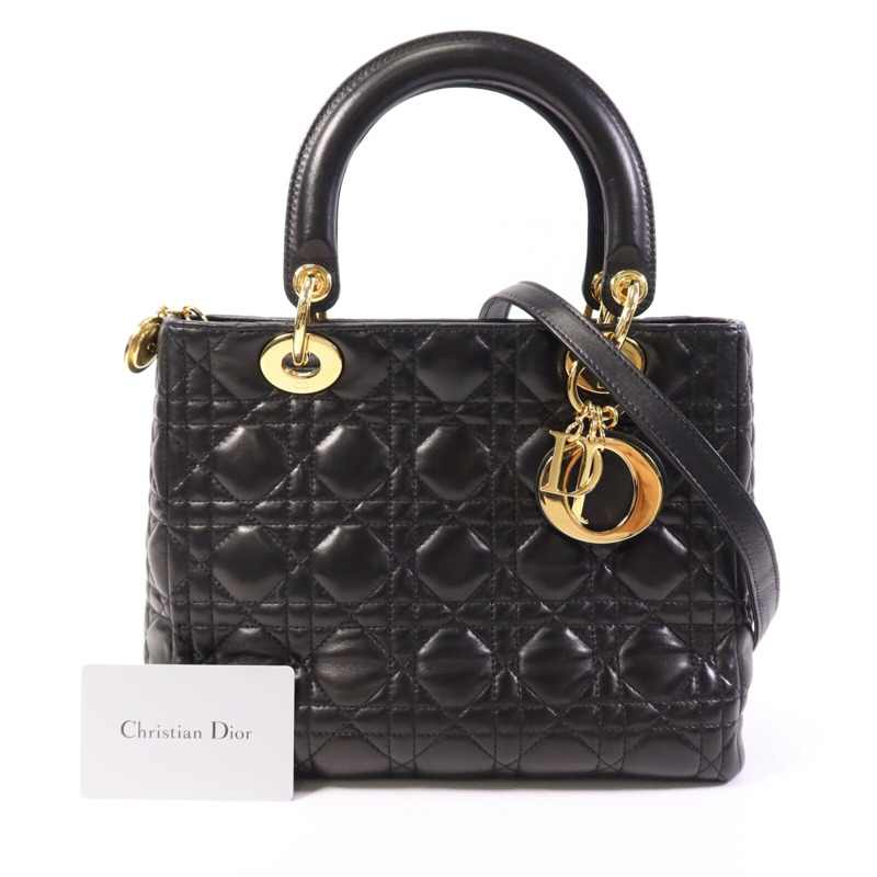 Dior 羊皮皮革Lady Dior Medium金扣手挽肩背兩用袋-10