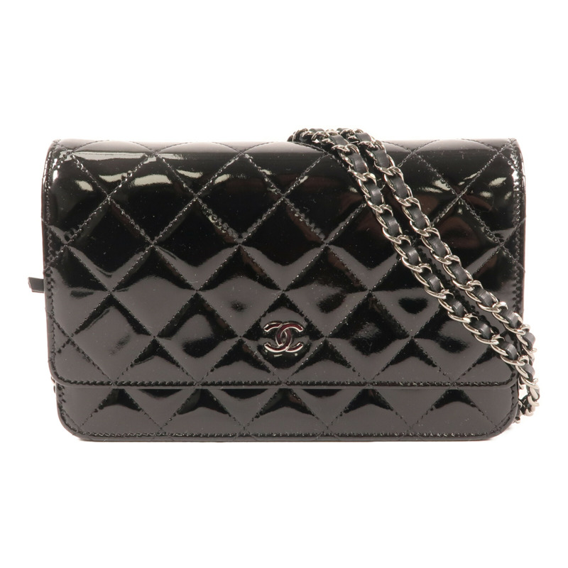 CHANEL 漆皮皮革Wallet On Chain銀扣鏈帶肩背袋-0