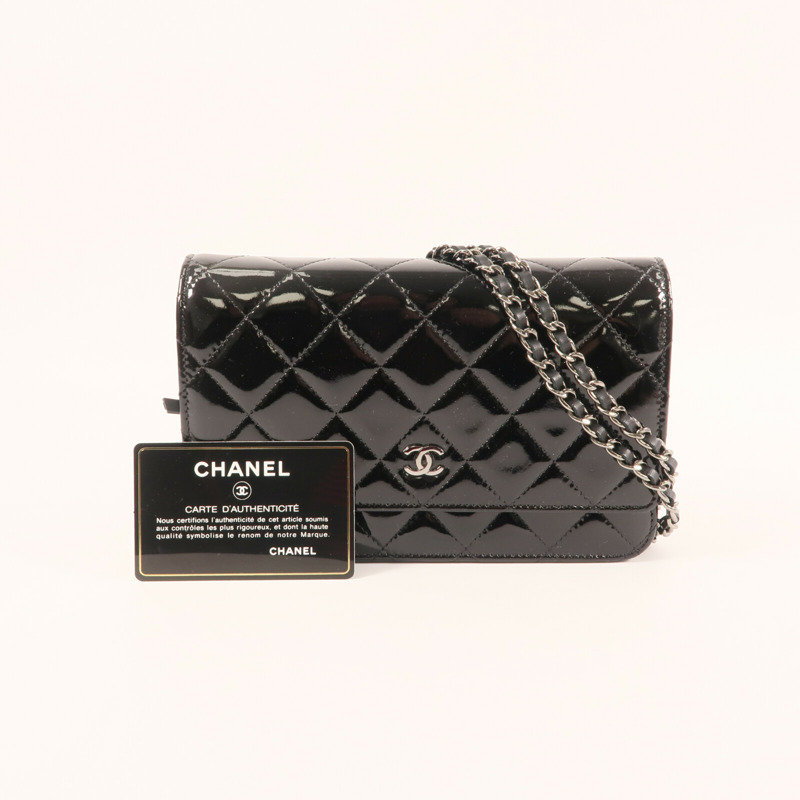CHANEL 漆皮皮革Wallet On Chain銀扣鏈帶肩背袋-3