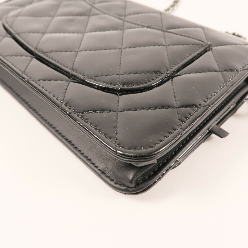 CHANEL 漆皮皮革Wallet On Chain銀扣鏈帶肩背袋-9