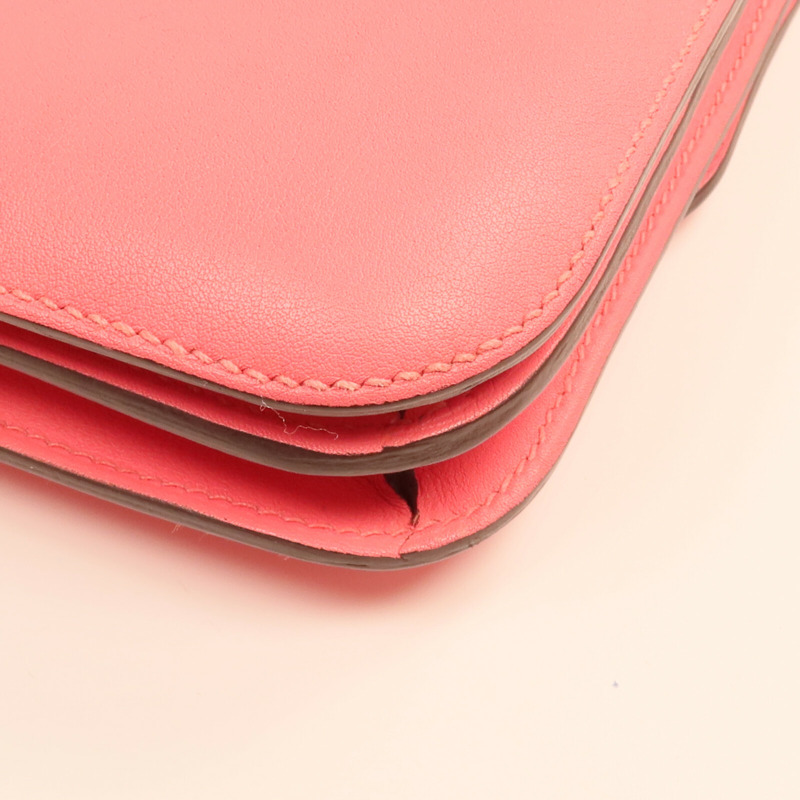 HERMES Swift皮革Mini Constance銀扣手挽肩背兩用袋Rose Azalee-7