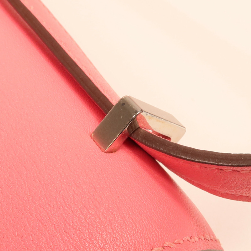 HERMES Swift皮革Mini Constance銀扣手挽肩背兩用袋Rose Azalee-10