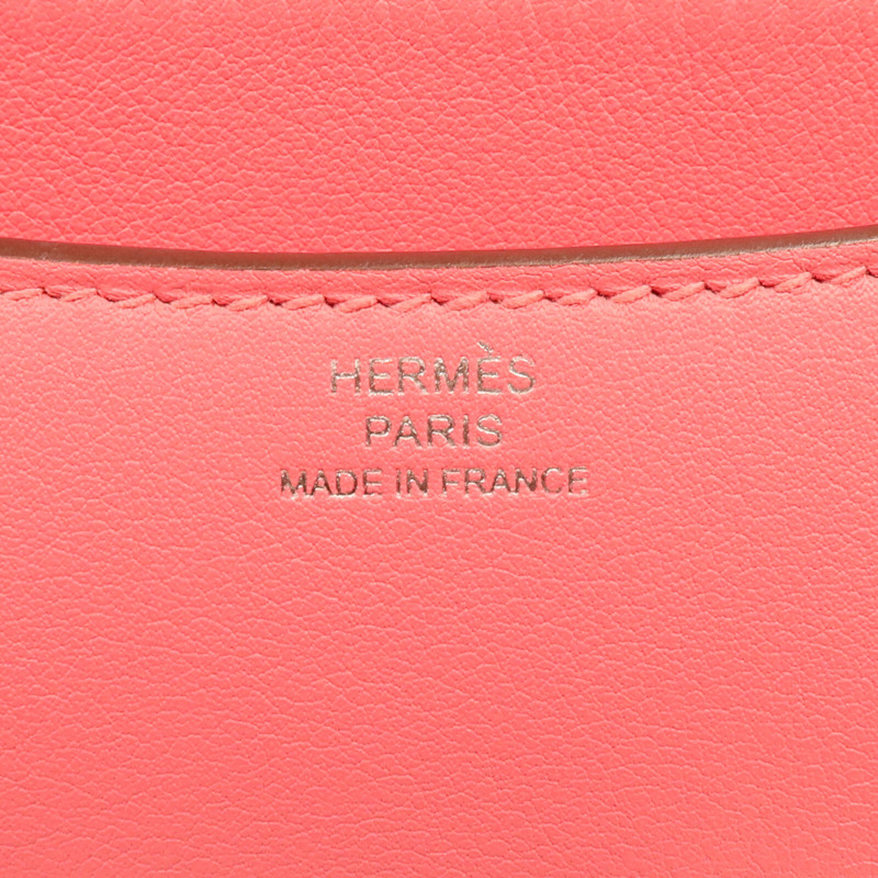HERMES Swift皮革Mini Constance銀扣手挽肩背兩用袋Rose Azalee-12