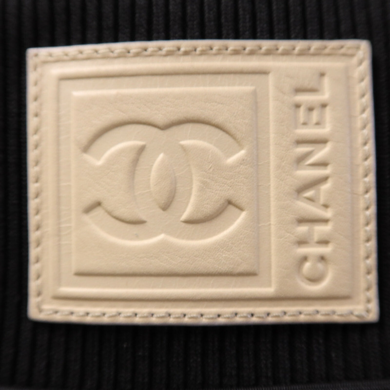 CHANEL 牛皮皮革/帆布Tote Bag銀扣肩背袋-5