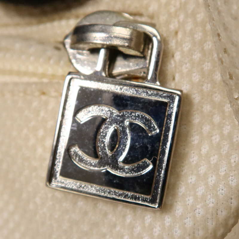 CHANEL 牛皮皮革/帆布Tote Bag銀扣肩背袋-6