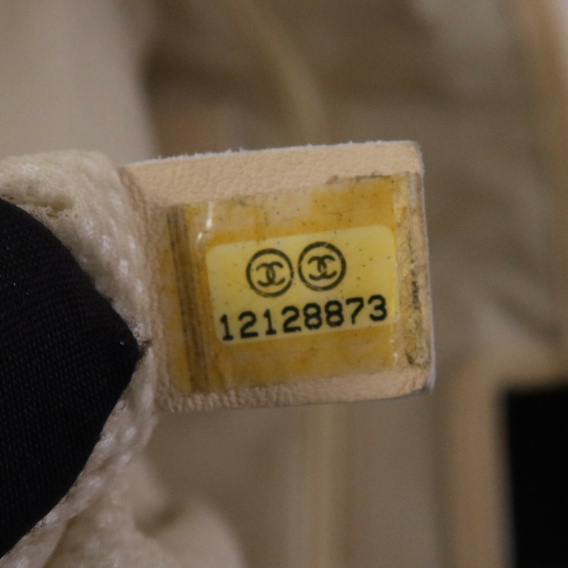 CHANEL 牛皮皮革/帆布Tote Bag銀扣肩背袋-7