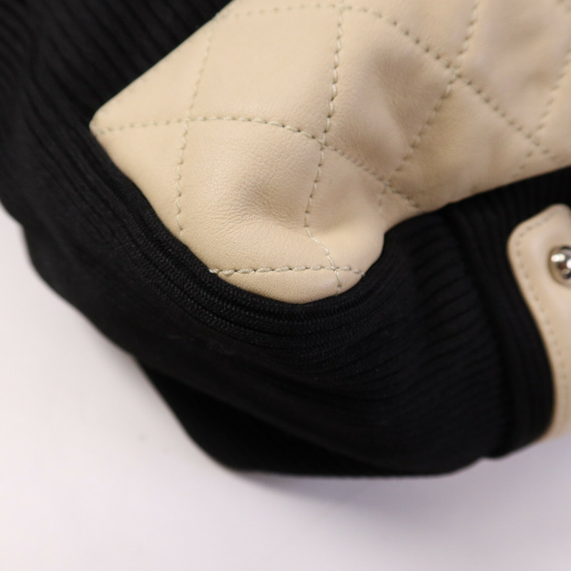 CHANEL 牛皮皮革/帆布Tote Bag銀扣肩背袋-12