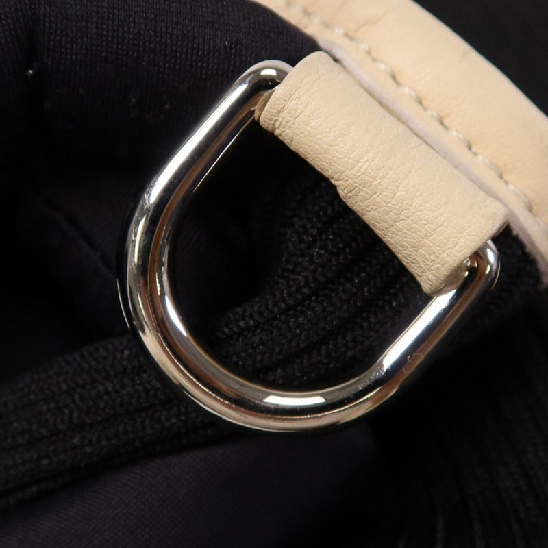 CHANEL 牛皮皮革/帆布Tote Bag銀扣肩背袋-13