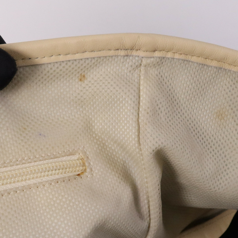CHANEL 牛皮皮革/帆布Tote Bag銀扣肩背袋-15