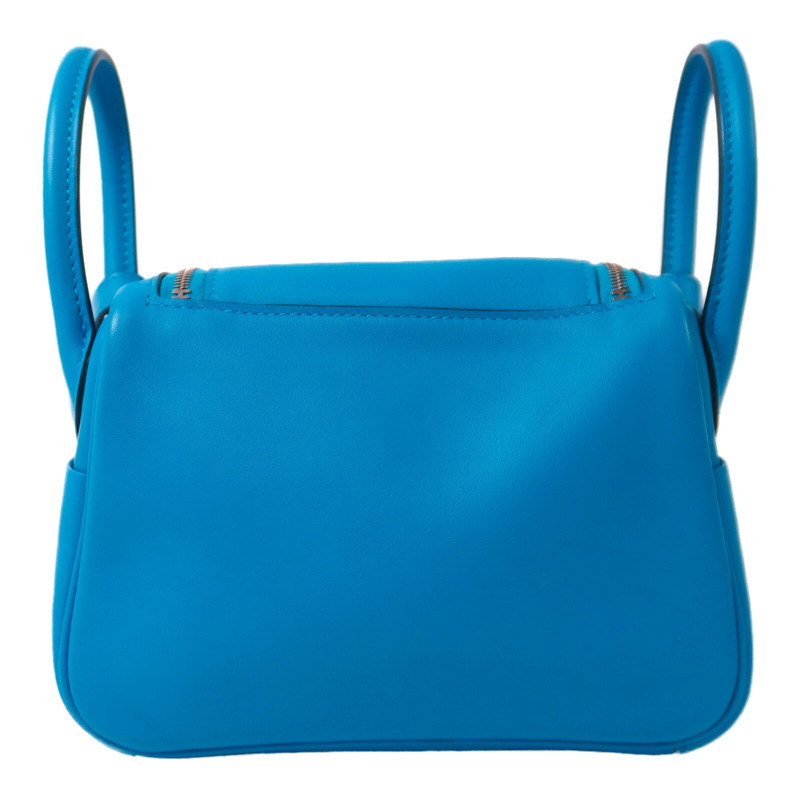 HERMES Swift皮革Mini Lindy銀扣手挽肩背兩用袋Bleu Frida-1