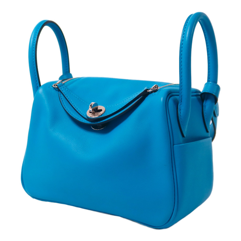 HERMES Swift皮革Mini Lindy銀扣手挽肩背兩用袋Bleu Frida-2