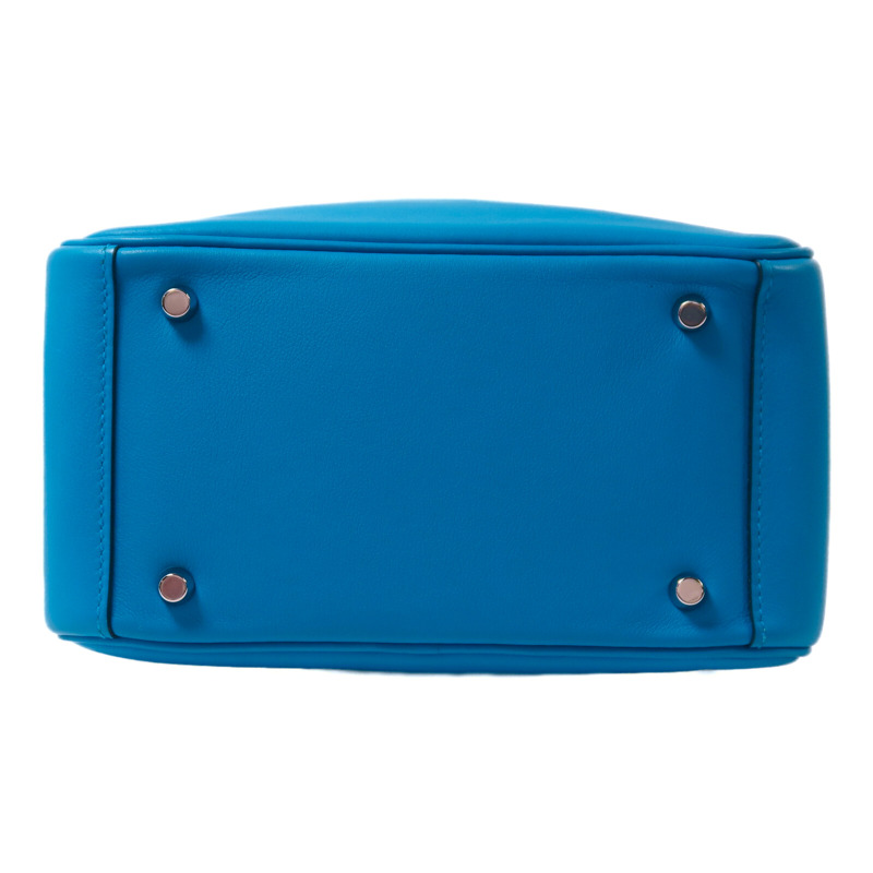 HERMES Swift皮革Mini Lindy銀扣手挽肩背兩用袋Bleu Frida-3