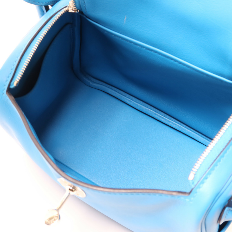 HERMES Swift皮革Mini Lindy銀扣手挽肩背兩用袋Bleu Frida-4