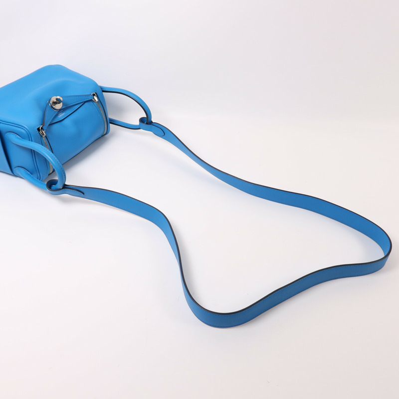 HERMES Swift皮革Mini Lindy銀扣手挽肩背兩用袋Bleu Frida-8
