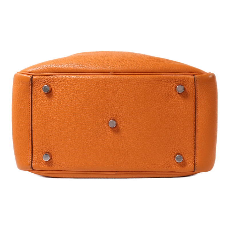 HERMES Clemence皮革Lindy 26銀扣手挽肩背兩用袋Orange-3