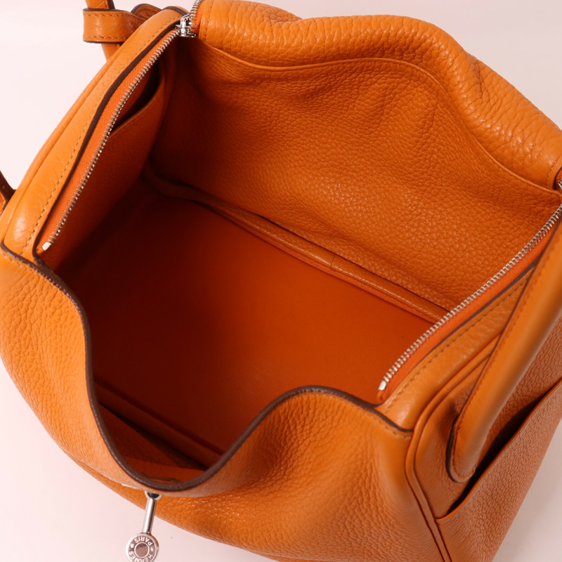 HERMES Clemence皮革Lindy 26銀扣手挽肩背兩用袋Orange-4