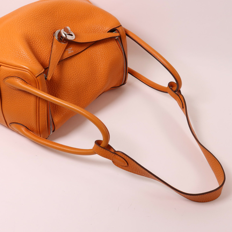 HERMES Clemence皮革Lindy 26銀扣手挽肩背兩用袋Orange-8