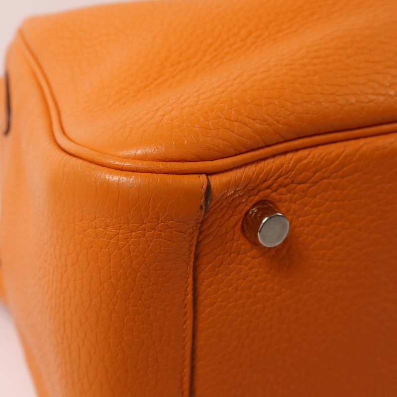 HERMES Clemence皮革Lindy 26銀扣手挽肩背兩用袋Orange-9