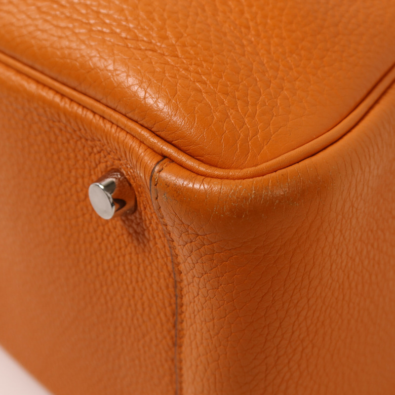 HERMES Clemence皮革Lindy 26銀扣手挽肩背兩用袋Orange-10