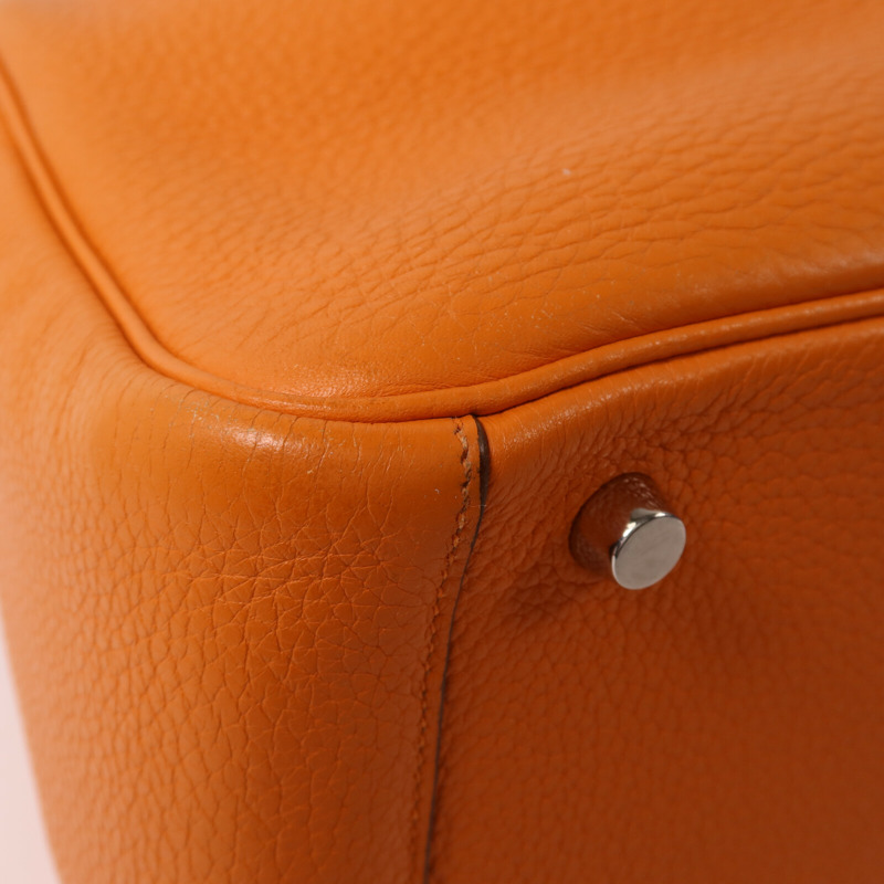 HERMES Clemence皮革Lindy 26銀扣手挽肩背兩用袋Orange-11