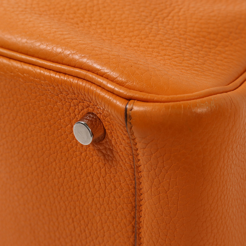 HERMES Clemence皮革Lindy 26銀扣手挽肩背兩用袋Orange-12