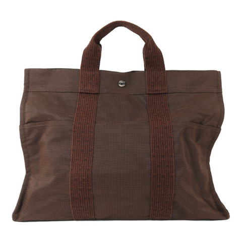 HERMES 帆布Her Line MM銀扣手挽袋Brown