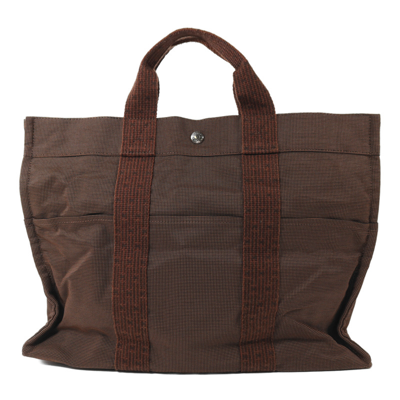 HERMES 帆布Her Line MM銀扣手挽袋Brown-1