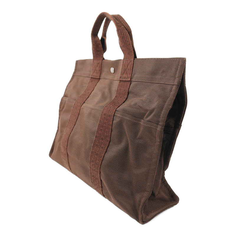 HERMES 帆布Her Line MM銀扣手挽袋Brown-2