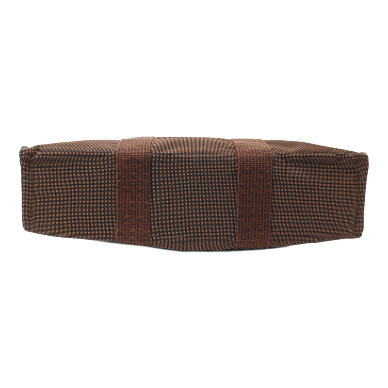 HERMES 帆布Her Line MM銀扣手挽袋Brown-3