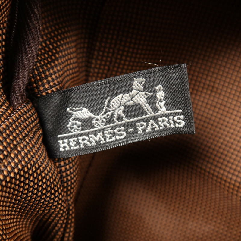 HERMES 帆布Her Line MM銀扣手挽袋Brown-5