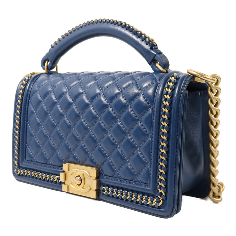 CHANEL 羊皮皮革Boy 25金扣鏈帶肩背袋-2