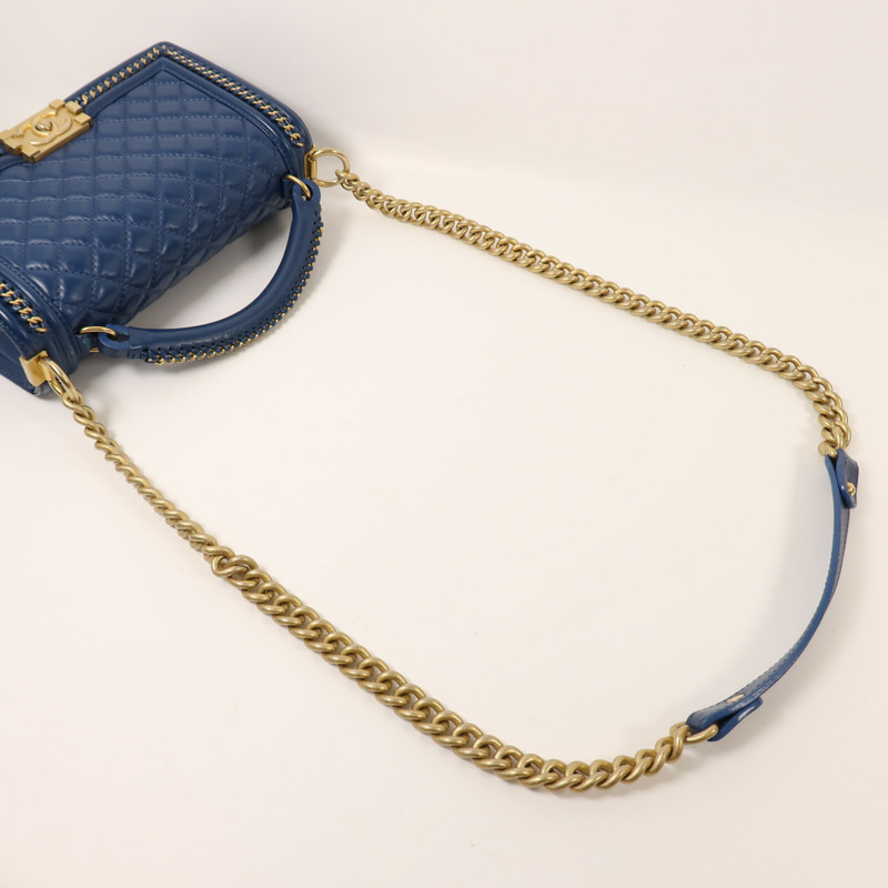 CHANEL 羊皮皮革Boy 25金扣鏈帶肩背袋-7