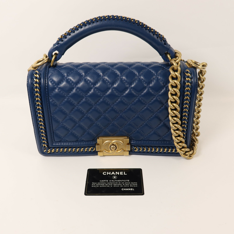 CHANEL 羊皮皮革Boy 25金扣鏈帶肩背袋-9