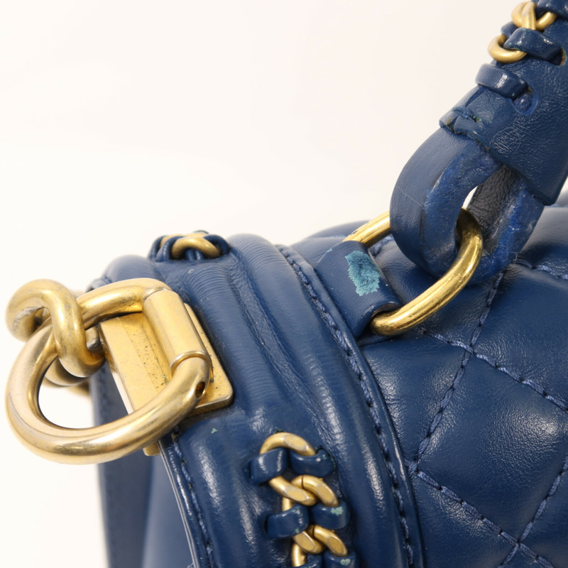 CHANEL 羊皮皮革Boy 25金扣鏈帶肩背袋-16