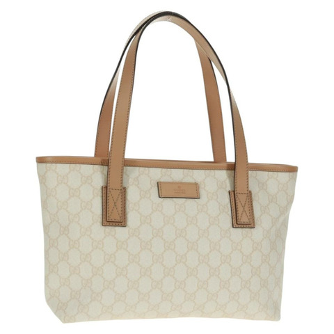 GUCCI GG Supreme 托特包 PVC 白色金色 211138 正品 am10641V