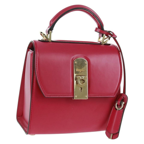 Salvatore Ferragamo Gancini 手提包 皮革 粉紅色 金飾 正品 166464M