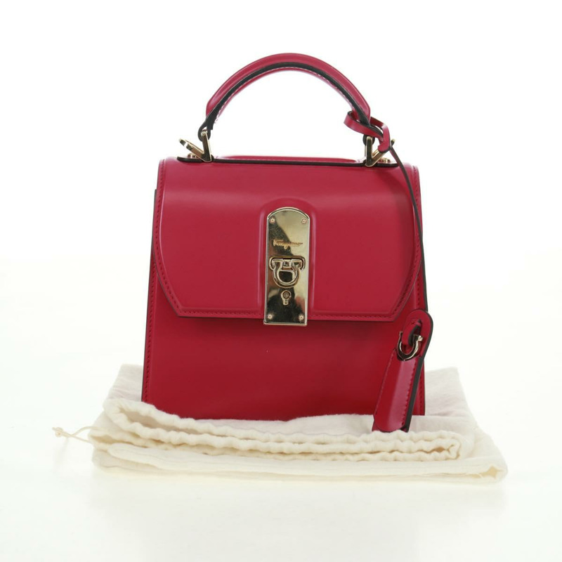 【日本直送】Salvatore Ferragamo Gancini 手提包 皮革 粉紅色 金飾 正品 166464M-11