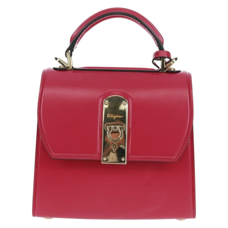 【日本直送】Salvatore Ferragamo Gancini 手提包 皮革 粉紅色 金飾 正品 166464M-12