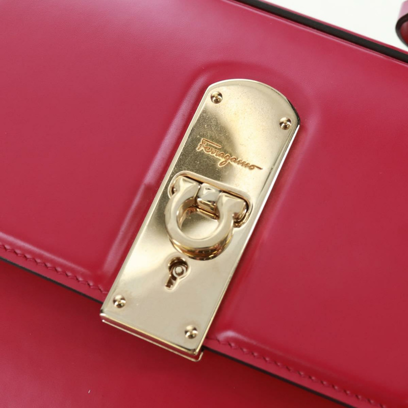 【日本直送】Salvatore Ferragamo Gancini 手提包 皮革 粉紅色 金飾 正品 166464M-18