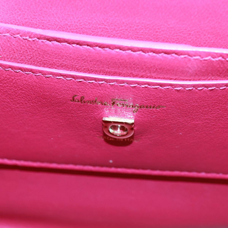 【日本直送】Salvatore Ferragamo Gancini 手提包 皮革 粉紅色 金飾 正品 166464M-19