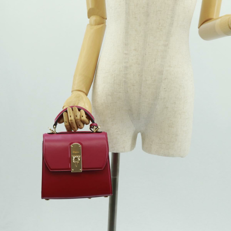 【日本直送】Salvatore Ferragamo Gancini 手提包 皮革 粉紅色 金飾 正品 166464M-22