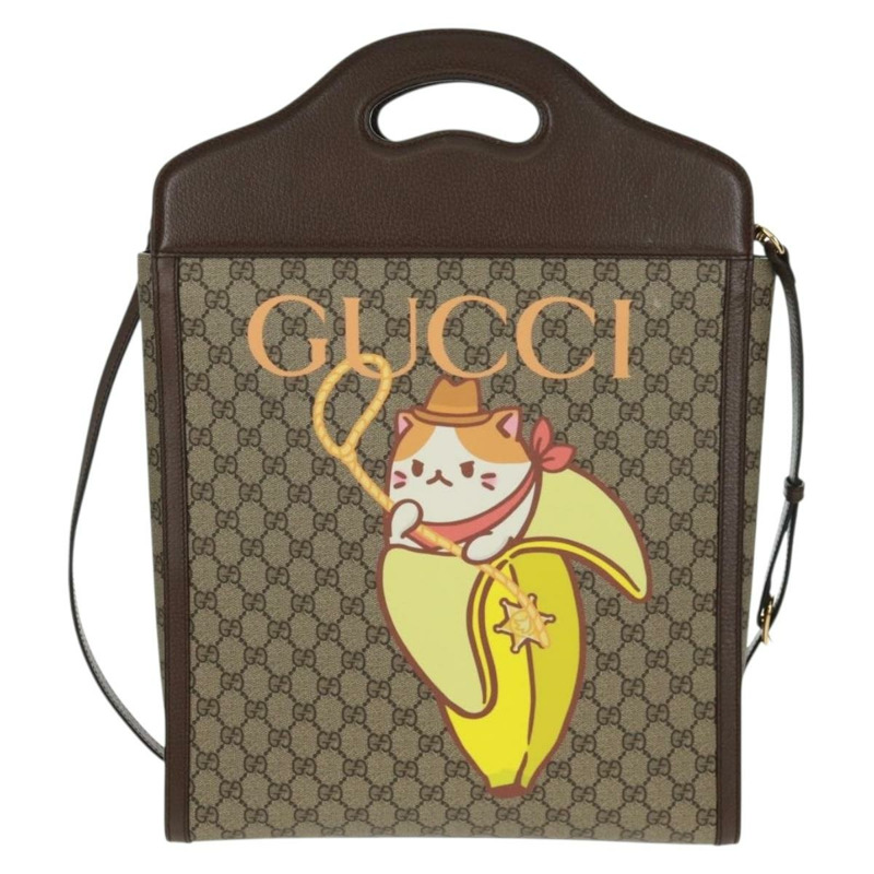 【日本直送】GUCCI GG Supreme Bananya 合作包 PVC 2way 米色 703793 正品 168359M-12