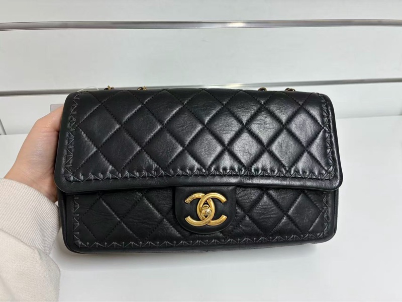 「JL精品代購」 香奈兒黑金山羊皮外縫滾邊cf鏈條包-4