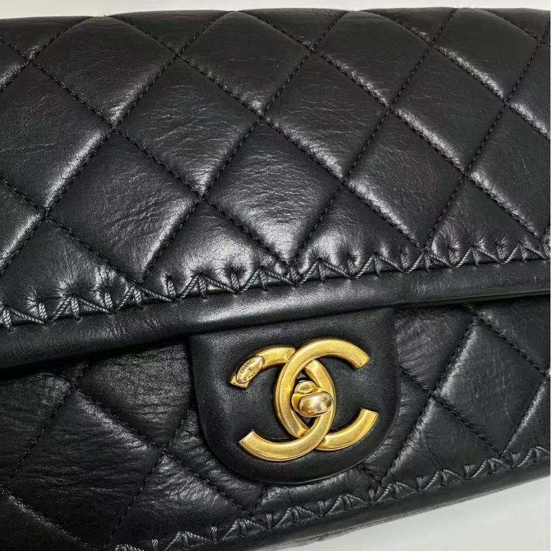 「JL精品代購」 香奈兒黑金山羊皮外縫滾邊cf鏈條包-5